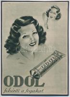 cca 1920-1940 Debreceni Szabó István (1905-1990): Odol fehériti a fogakat, reklám nyomtatvány kartonra kasírozva, 22x16 cm