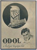 cca 1920-1940 Debreceni Szabó István (1905-1990): Odol a helyes fogápolás, reklám nyomtatvány kartonra kasírozva, 22x16 cm