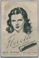 cca 1920-1940 Debreceni Szabó István (1905-1990): Florette Rouge a Lévres, reklám nyomtatvány kartonra kasírozva, 24x16 cm