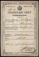 1877 Igazolási jegy szolgáló részére Oroszváron kiállítva 15kr illetékbélyeggel (kiváló állapotban)