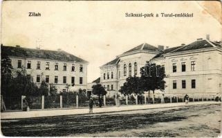 1912 Zilah, Zalau; Szikszai park, Turul emlékmű / park, monument (fa)