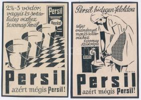 cca 1920-1940 Persil reklám nyomtatványok, 4 db, kartonra kasírozva, 16x10 cm és 14x10 cm közötti méretben