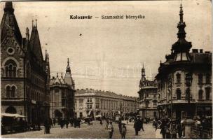 1918 Kolozsvár, Cluj; Szamoshíd környéke, gyógyszertár, tűzifa eladás, üzletek. Vasúti levelezőlapárusítás 9639. / street, shops, pharmacy + "M. kir. 71. honvéd hegyi tüzér osztály parancsnoksága"