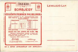 Tátra, Vysoké Tatry; Nagy Tarpataki vízesés. Sorsjegy a Szegénygyermek Poliklinika javára a hátoldal...