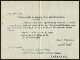 1947 Mindszenty József hercegprímás altal aláírt levél
