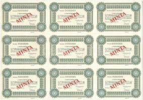 Budapest 1990. "Dunaholding Részvénytársaság" "MINTA" részvénye 10.000Ft-ról, sz...