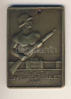 1938. "Műegyetemi Lövészegyesület-kispuska" szögletes Br plakett T:2/3 ly.