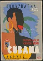cca 1930 Bronzbarna lesz Cubana napvízzel, kisplakát, Marics Zoltán grafikája, szép állapotban, ritka, 24×17 cm