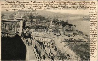 1905 Budapest I. Látkép a Gellérthegy nyugati oldaláról, Királyi vár, Tabán, Döbrentei tér, piac, Gellért szobor (szakadás / tear)