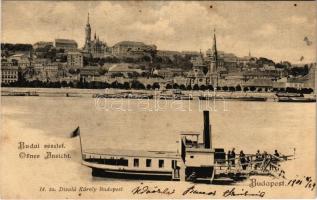 1901 Budapest I. Budai részlet, Királyi vár, gőzhajó. Divald Károly 14. sz. (r)
