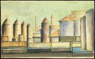 Jelzés nélkül: Gyártelep; akvarell-tus, 28x18 cm