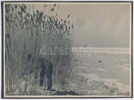 cca 1920-1940 Nádaratás a téli Balatonon, fotó kartonon, foltos, 18x24 cm
