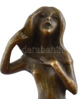 Szecessziós női alak, pecsétnyomó, öntött, patinázott bronz, jelzés nélkül, vésetlen, m:9cm