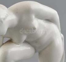 Pándi Kiss János (1905-1981): Fürdőző lány, porcelán, jelzett, kopásnyomokkal, m:22cm