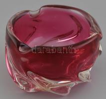 Cseh rózsaszín hamutartó, üveg, jelzés nélkül, kopásnyomokkal, m:8cm, d:12cm
