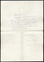 1977 Örkény István (1912-1979) író saját kézzel írt levele eredeti borítékjával Marton Endrének, a Nemzeti Színház rendezőjének, amelyben gratulál az új Faust bemutatóhoz és ahhoz, hogy volt bátorsága a rendezőnek egy fiatal színészt (Cserhalmi György) a címszerepbe állítani