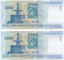 1998. 1000Ft (2x) sorszámkövetők "DC 4484567 - 4484568" T:II-
Adamo F55.2