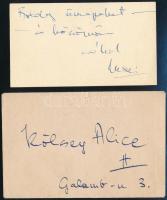 Krencsey Marianne (1931-2016) színésznő saját kezű üdvözlő sorai névjegykártyáján, címzett borítékban