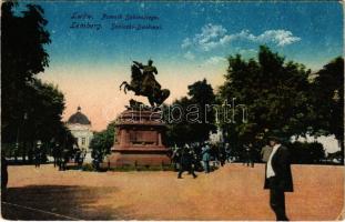 1916 Lviv, Lwów, Lemberg; Sobieski Denkmal / statue + K.uk. Schlafwagensanitätszug VIII.