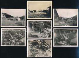 1944 A szabadkai (Délvidék) pályaudvar bombázás után, 7 db hátoldalon feliratozott fotó, szép állapotban, 6,5×8,5 cm