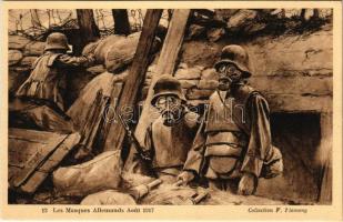 Les Masques Allemands Aout 1917. Collection F. Flameng / WWI German military, soldiers wearing gas masks / Első világháborús német katonák gázálarcban