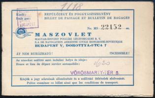1952 A Maszovlet (Magyar-Szovjet Polgári Légiforgalmi Rt.) repülőjegye Budapestről Prágába