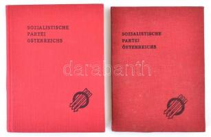 cca 1951-1972 Osztrák Szocialista Párt (SPÖ) tagsági könyv, 2 db, sok bélyeggel + SPÖ zománcozott fém kitűző