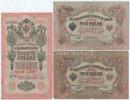 Orosz Birodalom 1905. 3R (2db) + 1909. 10R T:III,III- Russian Empire 1905. 3 Rubles (2pcs) + 1909. 10 Rubles C:F,VG