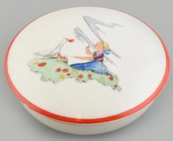Drasche, kézzel festett festett porcelán bonbonnier, kopott, jelzett, d: 11cm
