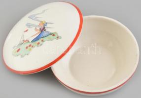 Drasche, kézzel festett festett porcelán bonbonnier, kopott, jelzett, d: 11cm