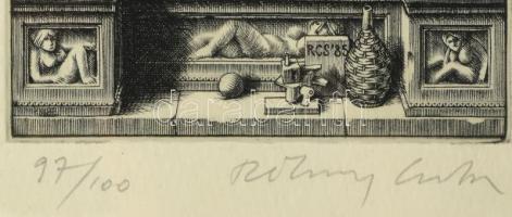 Rékassy Csaba (1937-1989): Erotikus rézkarc. papír, jelzett, sorszámozott 97/100 Üvegezett keretben ...