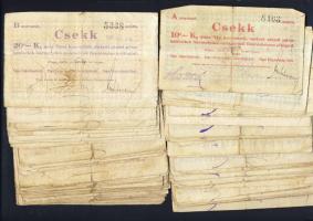 Pápa 1919. "Pápai csekk" 10K (41x), 20K (38x)összesen 79 klf db, lyukasztással érvénytelenített, különböző variációkban T:III,III-,IV