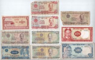 Vietnam 10db-os bankjegytétel, közte Dél-Vietnam 1955. 5D + 1966. 100D T:II-III Vietnam 10pcs banknote lot, within South Vietnam 1955. 5 Dong + 1966. 100 Dong C:XF-F