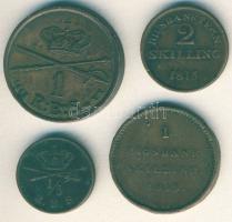 Dánia 1813. 1RBS VI.Frigyes + 1815. 2S token + 1842. 1/5RBS VIII.Krisztián + 1853. 1RBS VII.Frigyes T:3 Összesen 4 klf db!