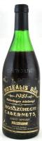 1981 Hosszúhegyi Cabernet Sauvignon 1981, muzeális bor, hajós-bajai borvidék, szakszerűen tárolt bontatlan palack vörösbor, kopott, kissé sérült címkével, 0,75l.
