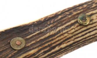 Óriás vadászkés agancs nyéllel. réz és bőr tokkal. 39 cm