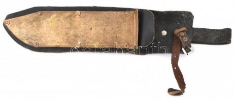 Óriás vadászkés agancs nyéllel. réz és bőr tokkal. 39 cm