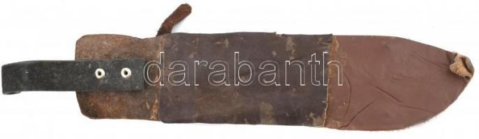 Óriás vadászkés agancs nyéllel. réz és bőr tokkal. 39 cm