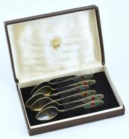 6 db-os ezüst (Ag) szovjet teás/mokkás kanál készlet tűzzománc díszítéssel. Jelzett, bruttó:88g, h:1...