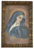 Jelzés nélkül: Szűz Mária, régi festett szentkép, dekoratív, üvegezett fa keretben, falra akasztható, külső méret: 15x9,5 cm