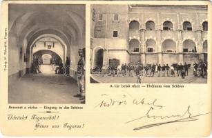 1902 Fogaras, Fagaras; bemenet a várba, vár belső része, katonák. D. Thierfeld / castle entry and courtyard, soldiers (kopott sarkak / worn corners)