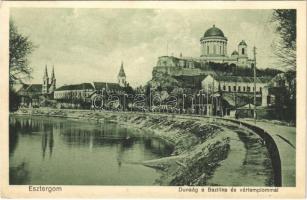 1928 Esztergom, Duna-ág a Bazilikával és a vártemplommal + ESZTERGOM - ALM.FÜZITŐ 178 A vasúti mozgóposta bélyegző