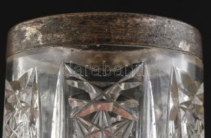 Ezüst (Ag) peremű kristály hamutál és cigarettatartó. Jelzett. d: 11 cm, m:9cm