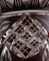 Ezüst (Ag) peremű bordó kristály váza, peremén vésettel, jelzett, hibátlan, m:15,5cm