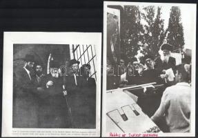 Yosef Tzvi Dushinsky (1867-1948) rabbi társai körében, 2 db MGM fotó, egyik felületén törésnyomok, 19,5×8 és 25×17 cm