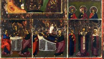 19. századi orosz ikon: Ünnepi ikon. Tojástempera, fa. Sérült. 35,5x31cm