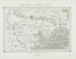 cca 1879 Umgebungen von Szattmár-Németi, 1:144.000, Wien, K. u. K. Militärgeografisches Institut, német nyelven, rézmetszet, papír, jelzett a dúcon (F. Fidler - J. Kiss), kissé foltos, 27x40 cm, teljes lap: 36x47 cm