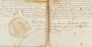 1810 Pest, jogi diploma Somogyi Gedeon (1783-1821) ügyvéd részére, latin nyelvű, felzetes viaszpecsé...