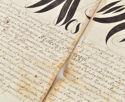 1810 Pest, jogi diploma Somogyi Gedeon (1783-1821) ügyvéd részére, latin nyelvű, felzetes viaszpecsé...