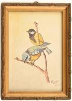 A. Jaeger (?) jelzéssel: Madárpár. Akvarell, merített papír. Jelzett, dekoratív, üvegezett keretben, 17x12 cm